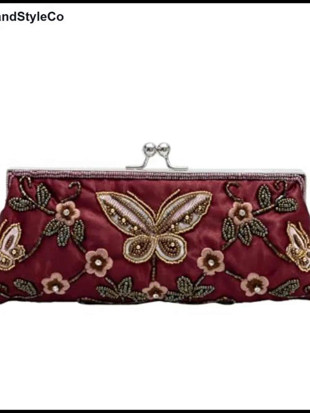 Beaded Butterfly Floral Evening Clutch Kiss Lock Purse Detachable Chain